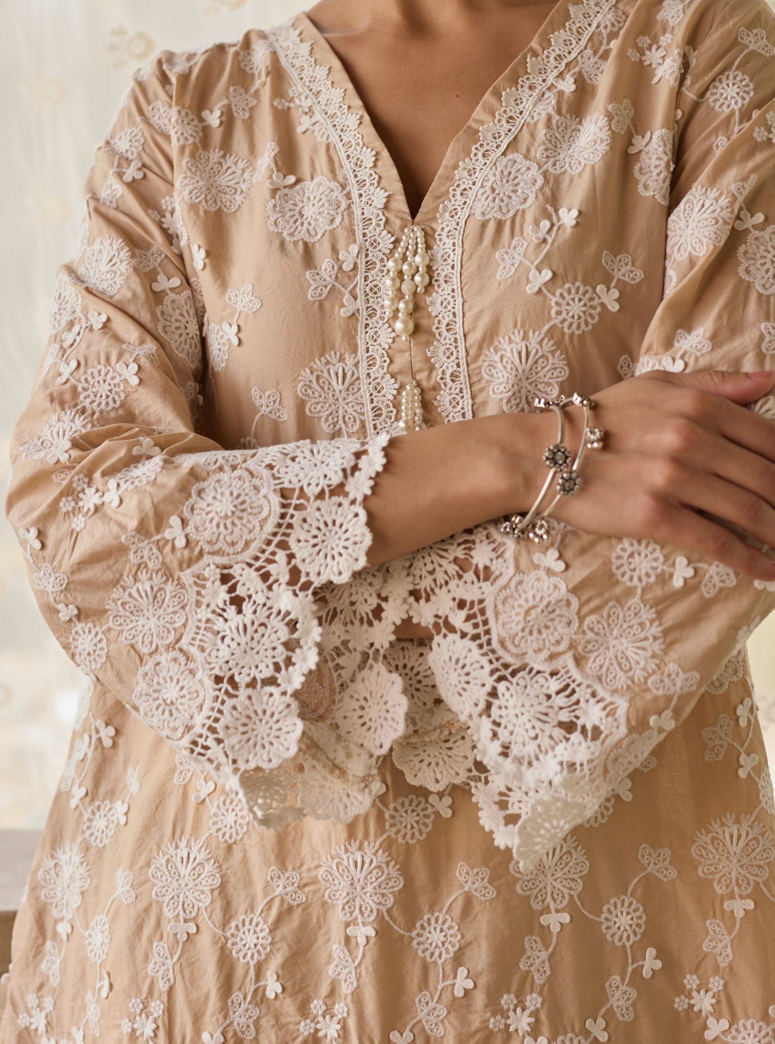 Aaranya Supima Cotton Beige Kurta Set