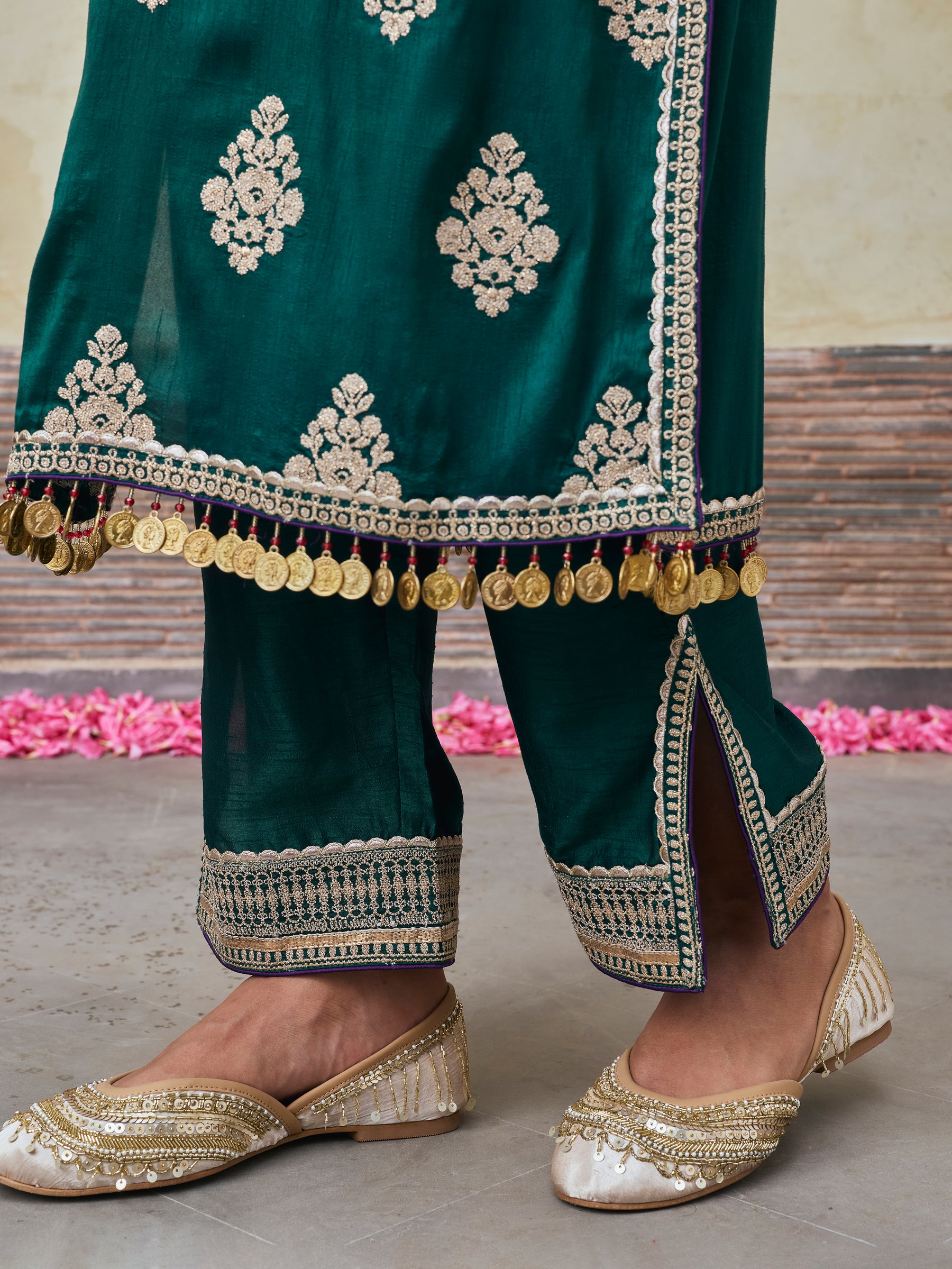 Bairi Bemberg Raw Silk Emerald Green Kurta Set