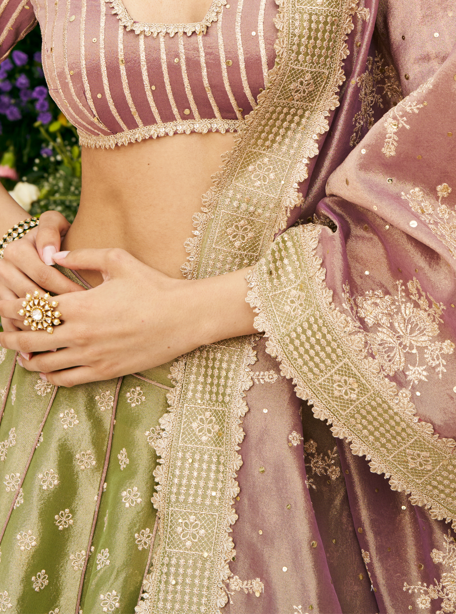 Bansuri Tissue Light Green Lehenga