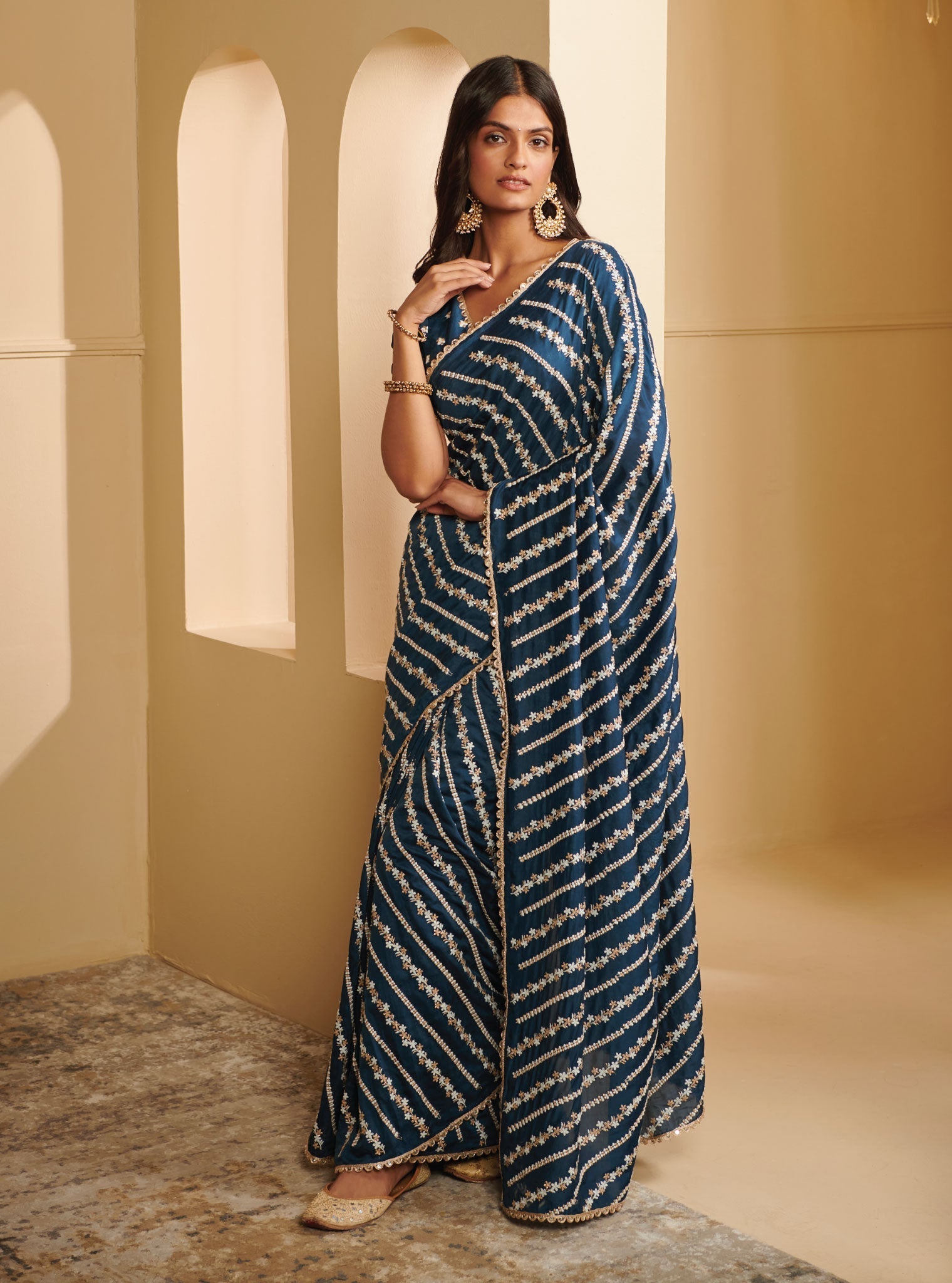 Mulmul Silk Niska Navy Saree