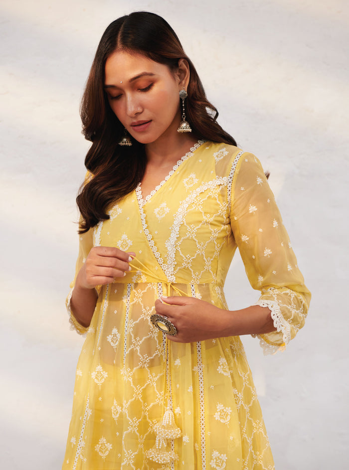 Britney Organza Yellow Anarkali Kurta Set main image 1