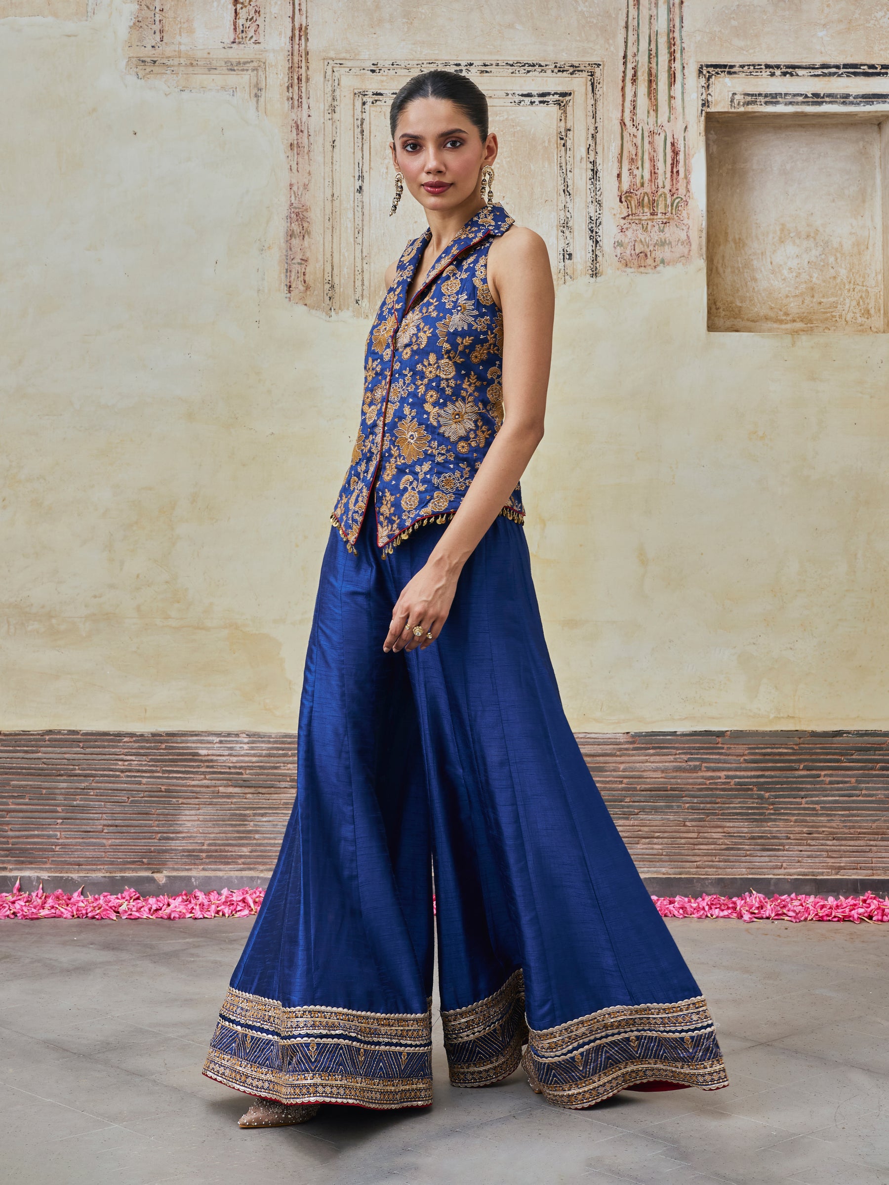 Kairavi Bemberg Raw Silk Blue Waistcoat & Sharara