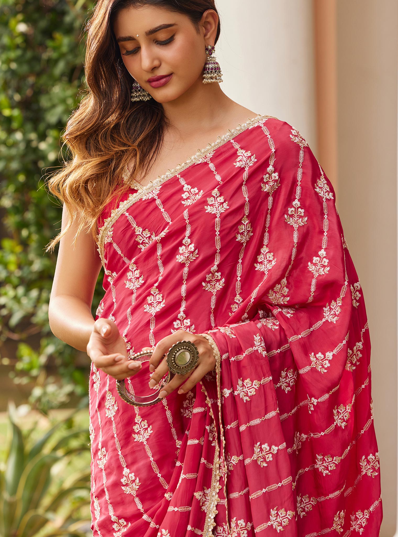 Mulmul Crepe Dayika Red Saree