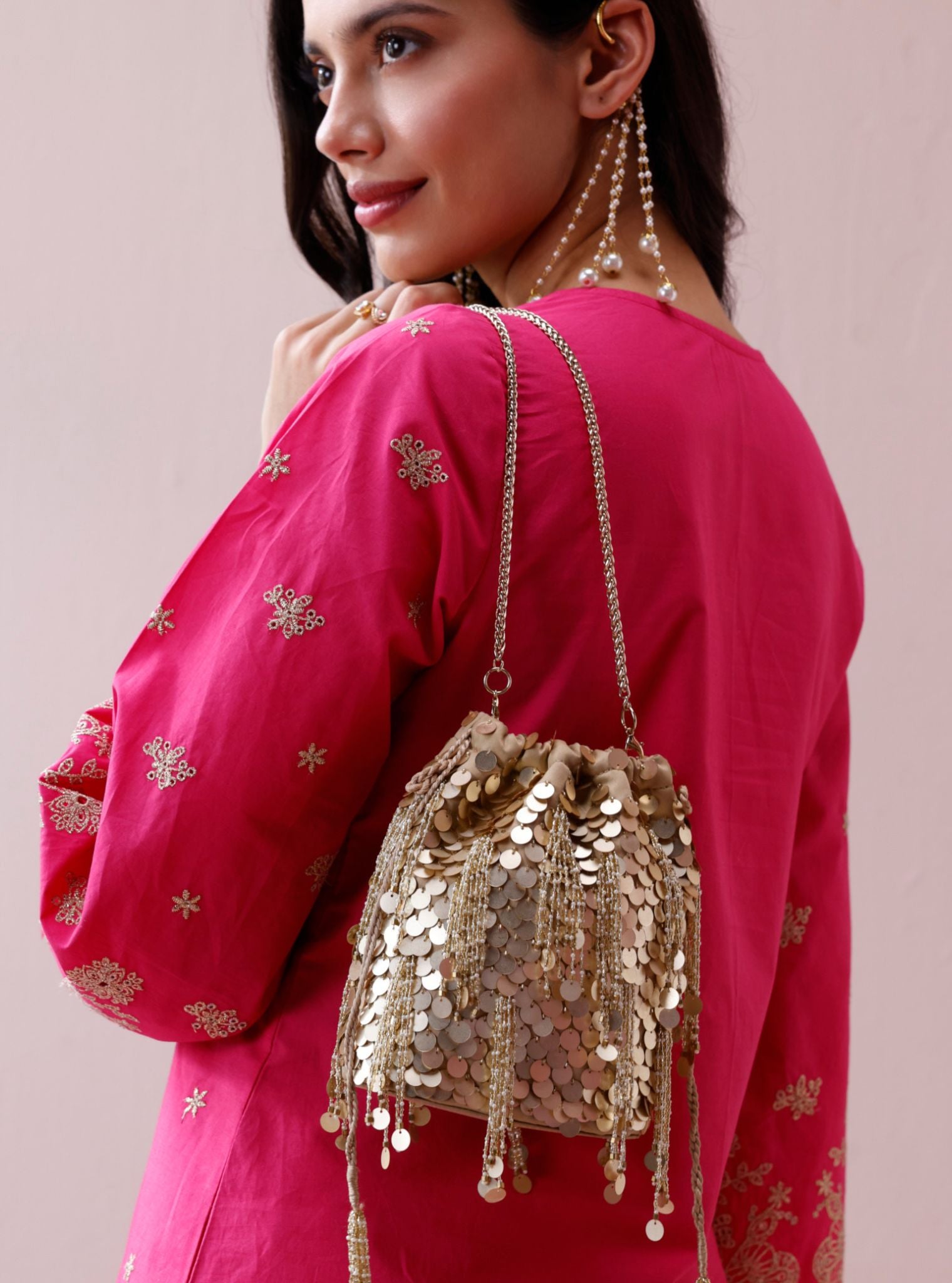 Oran Gold Tassels Potli Bag