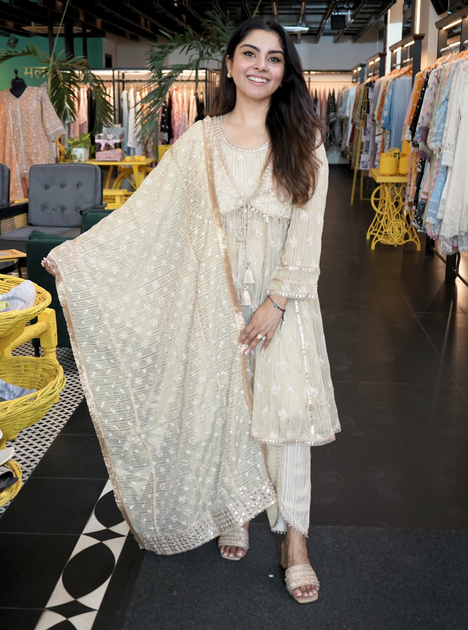 Agira Organza Off White Anarkali Kurta Set