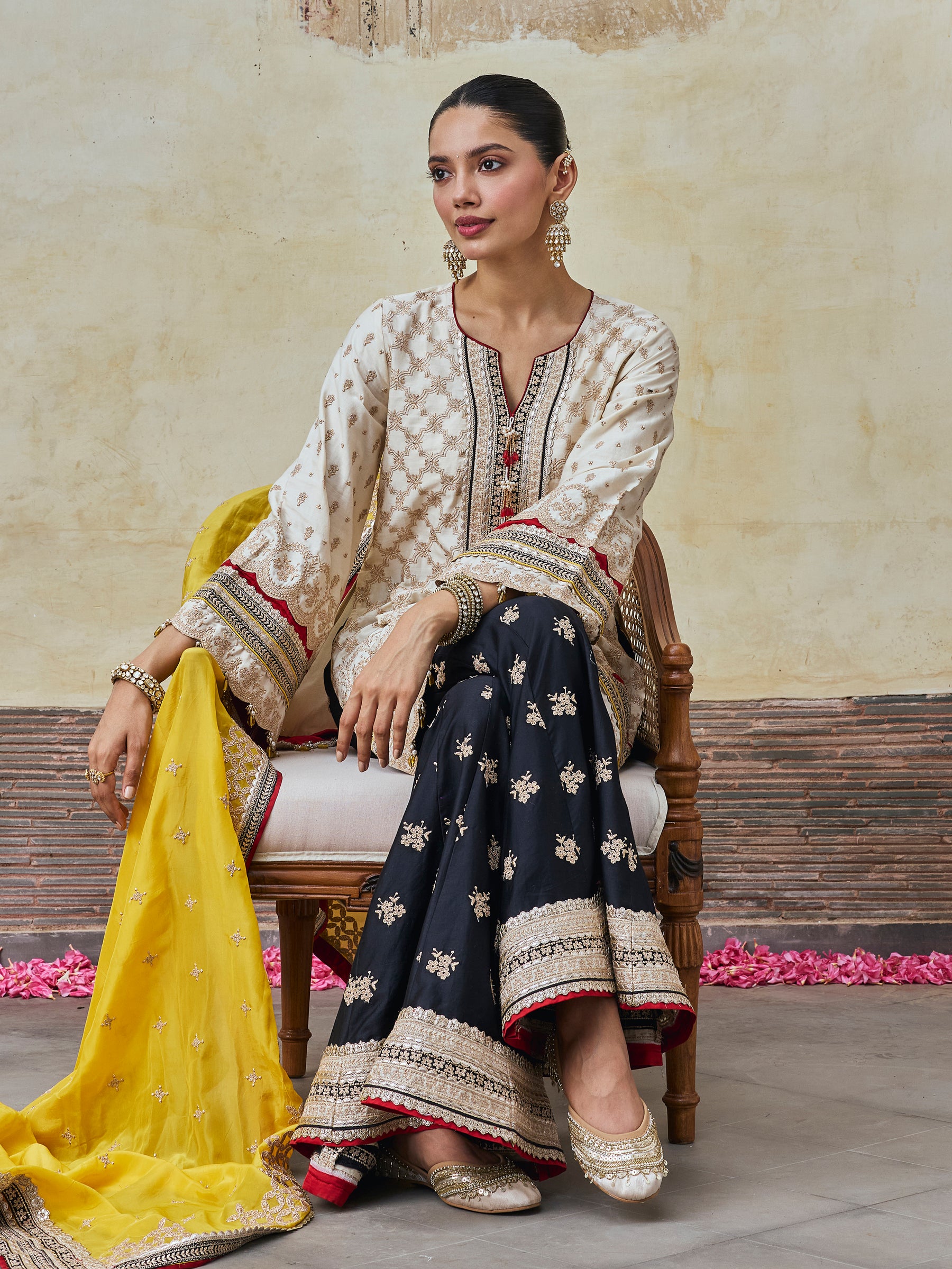 Kanti Pima Satin Off White Kurta & Sharara