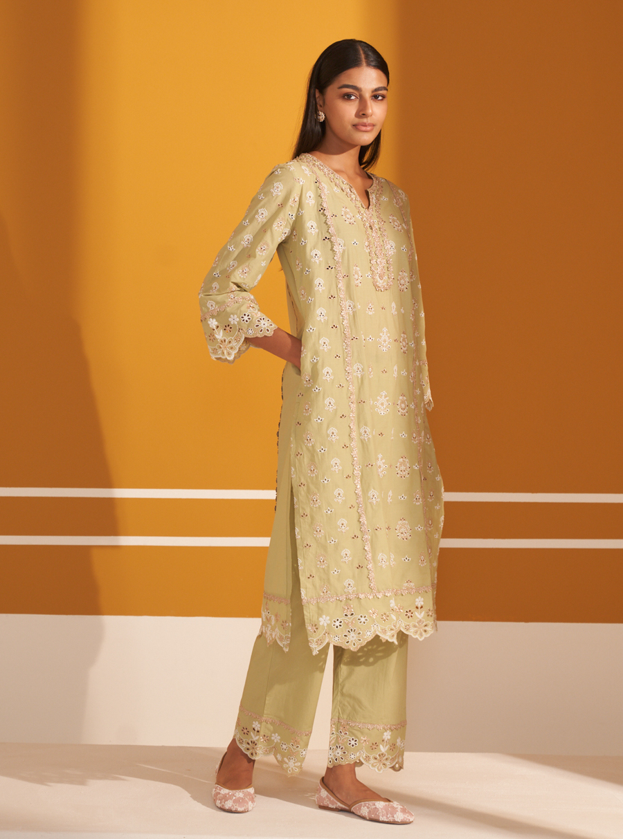 Beki Supima Cotton Green Kurta Set