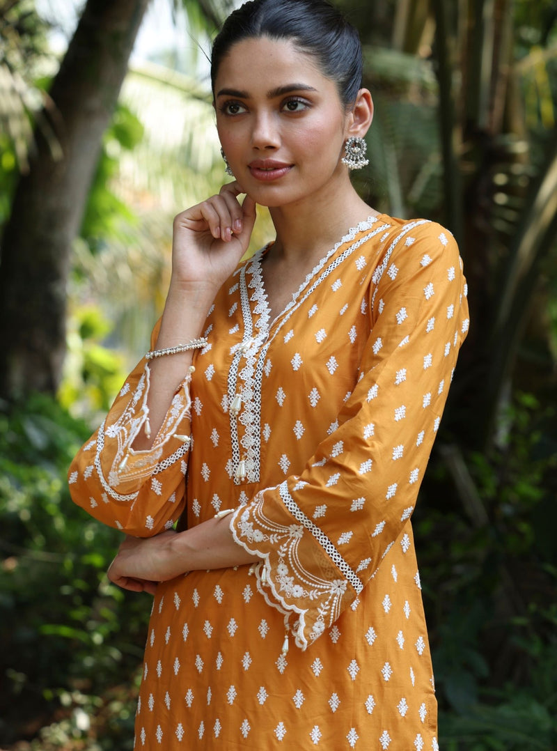 Mulmul Supima Cotton Adah Orange Kurta