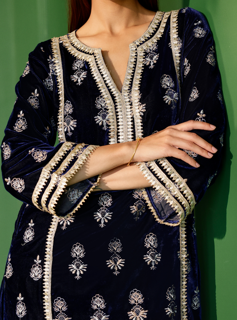 Kumani Velvet Wine Kurta Set main image 1