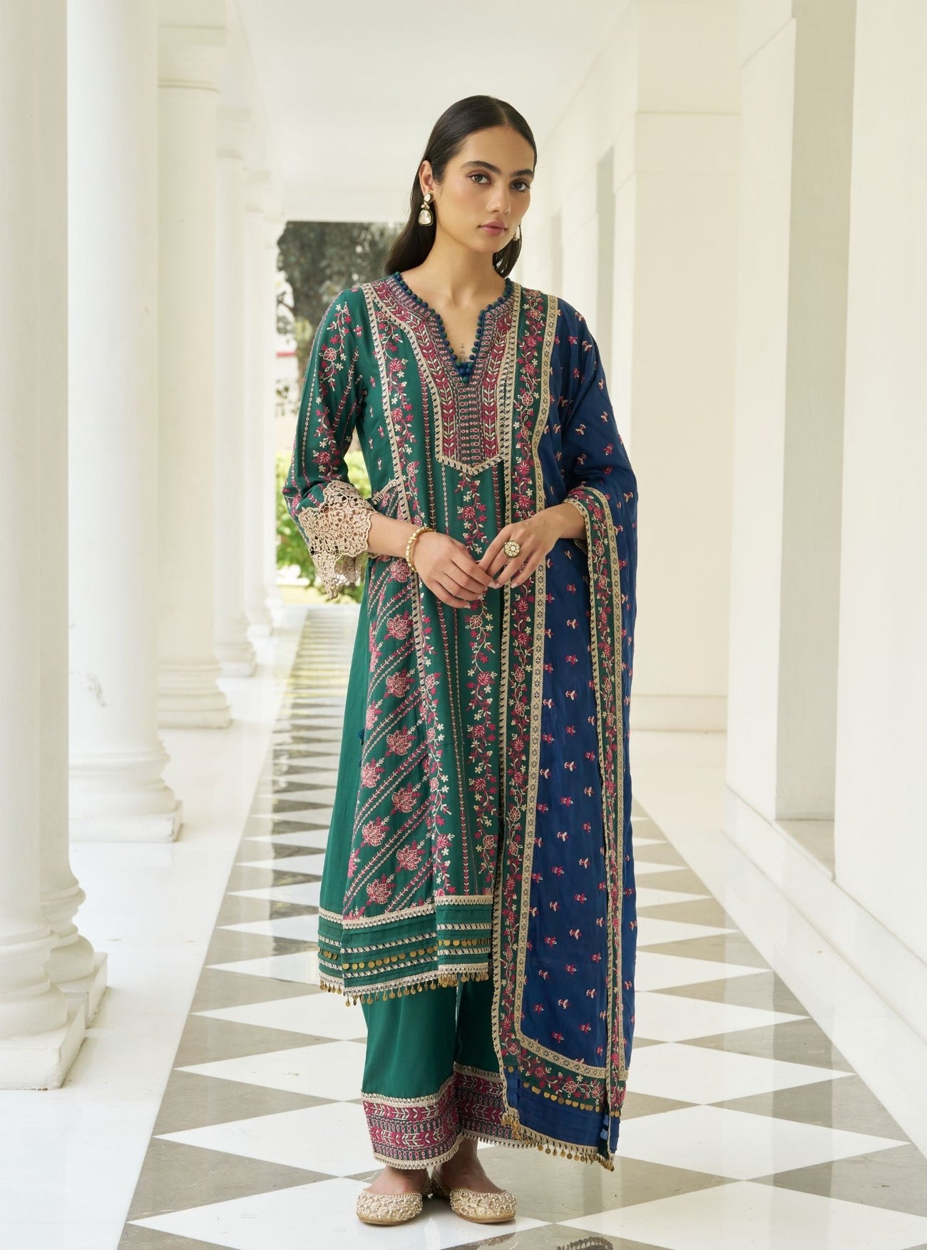 Calita Pima Satin Green Kurta Set main image 1