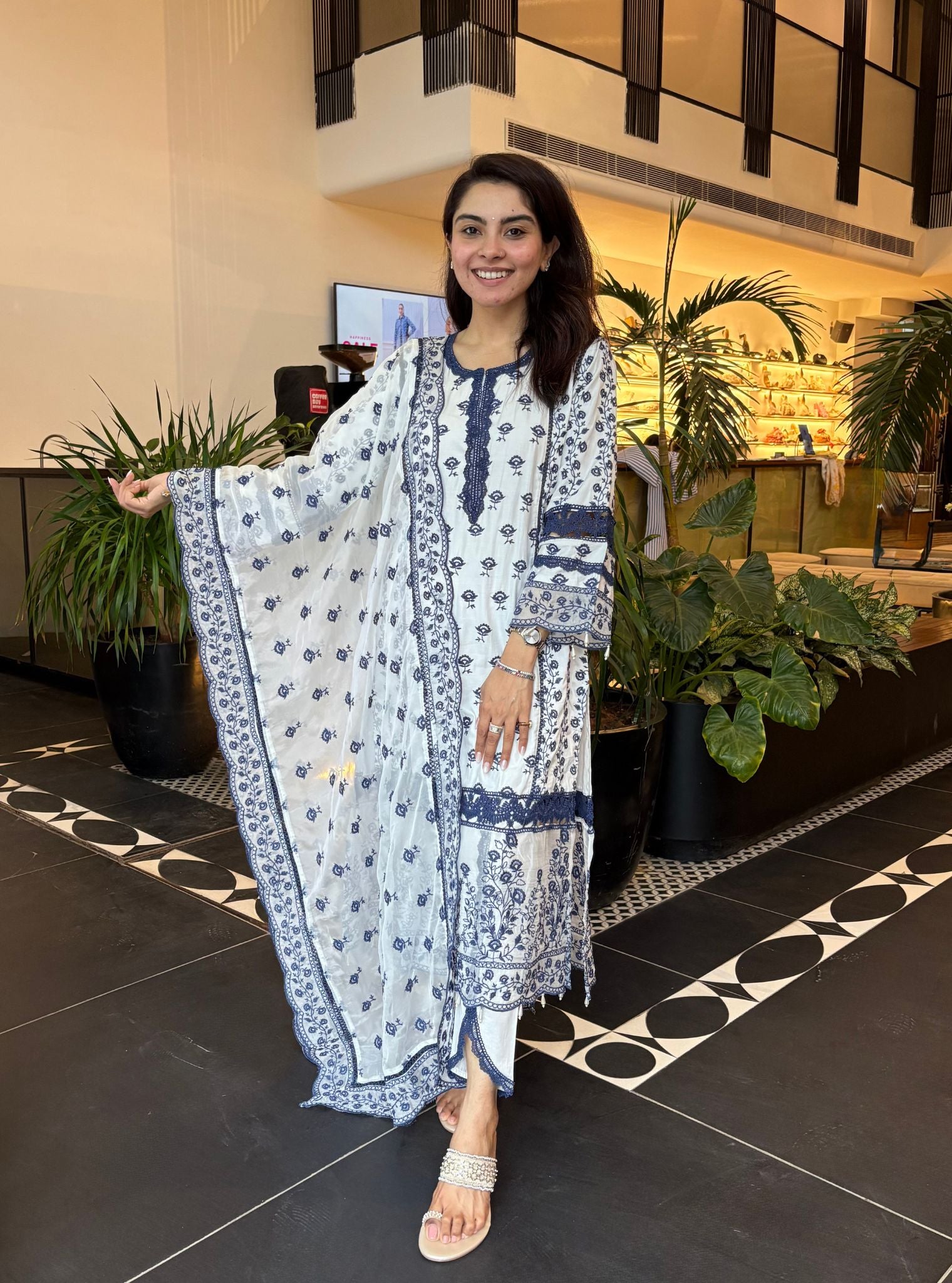 Mulmul Pima Svasti Off white Kurta with Mulmul Pima Svasti Off white Pant