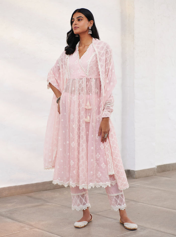 Dori Organza Pink Anarkali Kurta Set