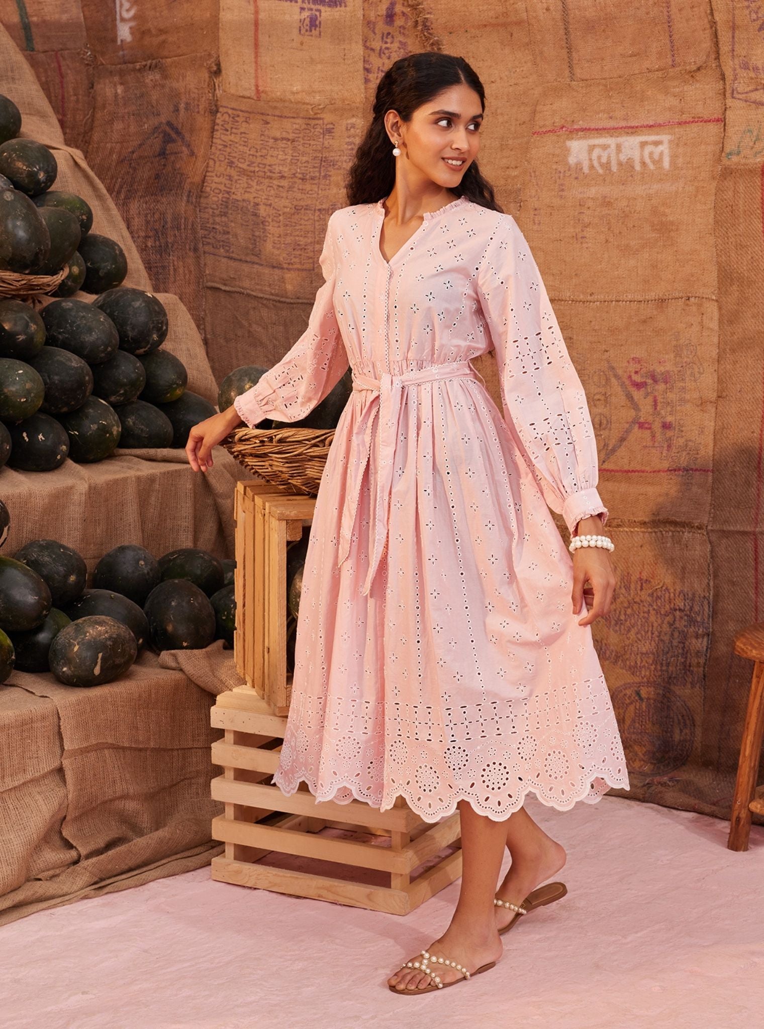 light pink long dress with sleeves Textured Sleeve Twist Maxi Medium and emo variations Pink Chiffon Maxi Dress -