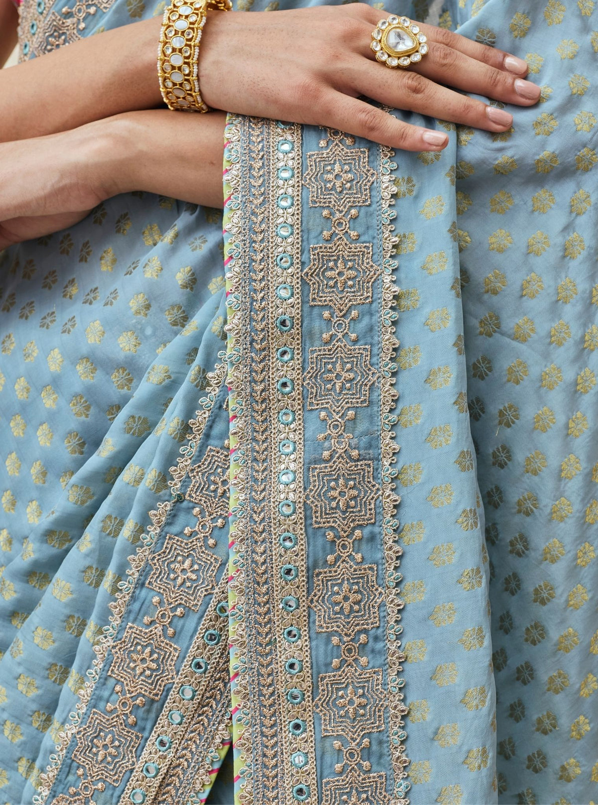 Sanjali Banarasi Blue Saree