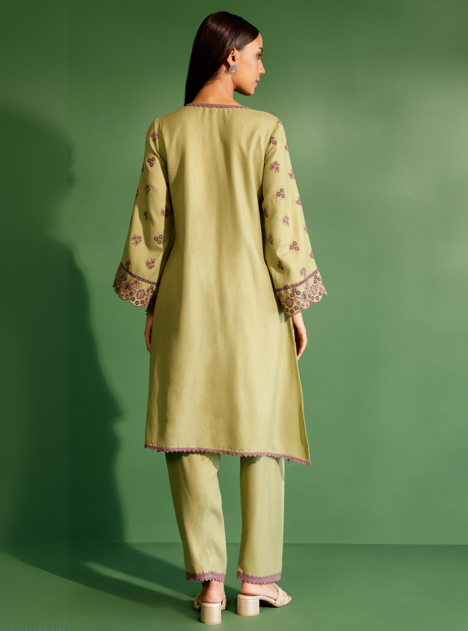 Mulmul Wool Juno Green Kurta With Mulmul Wool Juno Green Pant