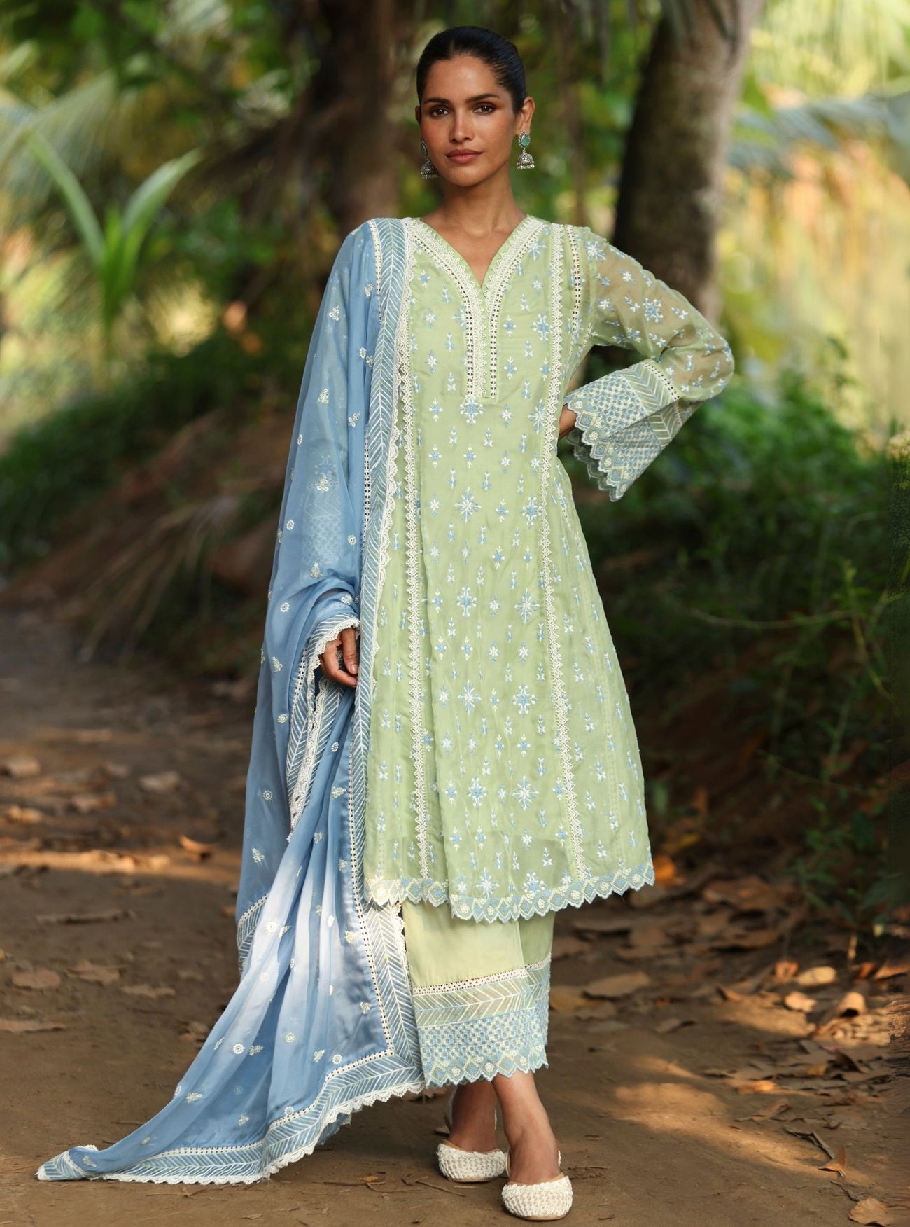 Mulmul Organza Eden Green Pant