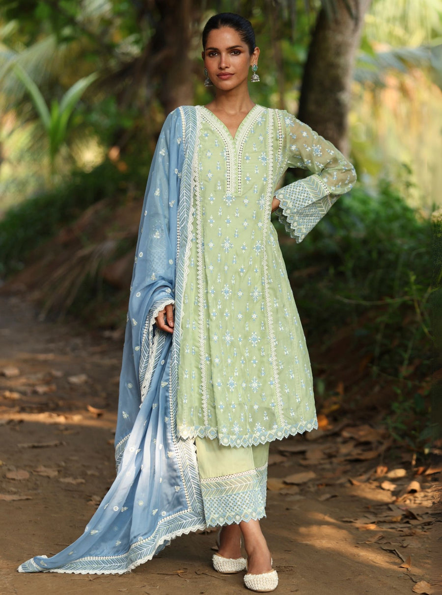 Mulmul Organza Suhana Green Dupatta