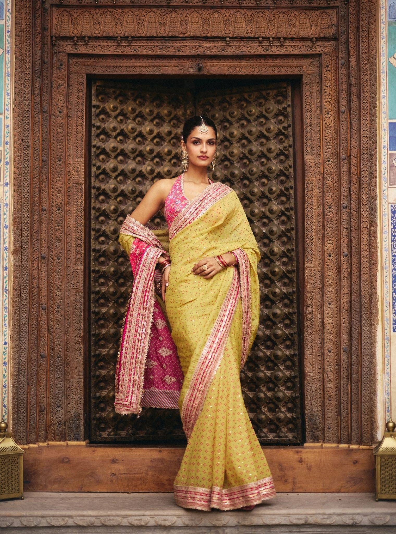 Subhi Bemberg HO Silk Printed Lime Saree