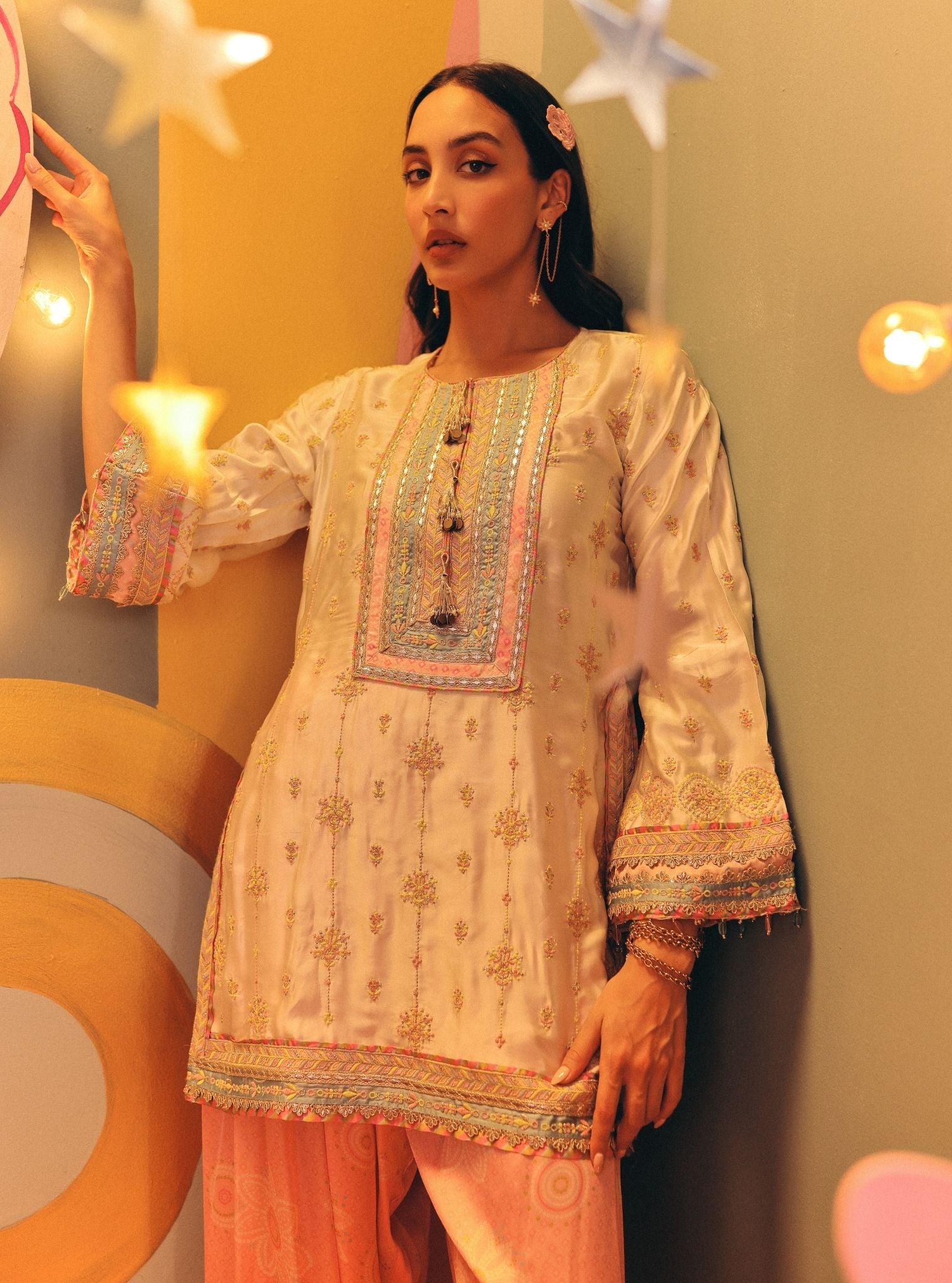 Kiva Cupro Satin Off-White with Farshi Salwar