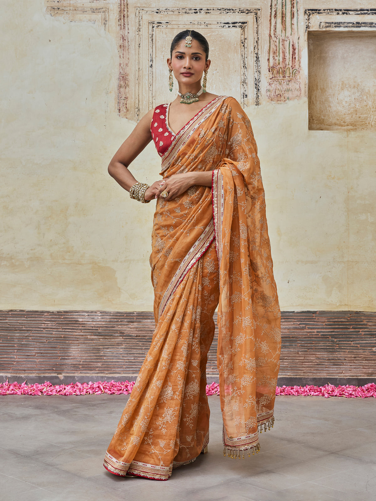 Parthi Lurex Organza Orange Saree