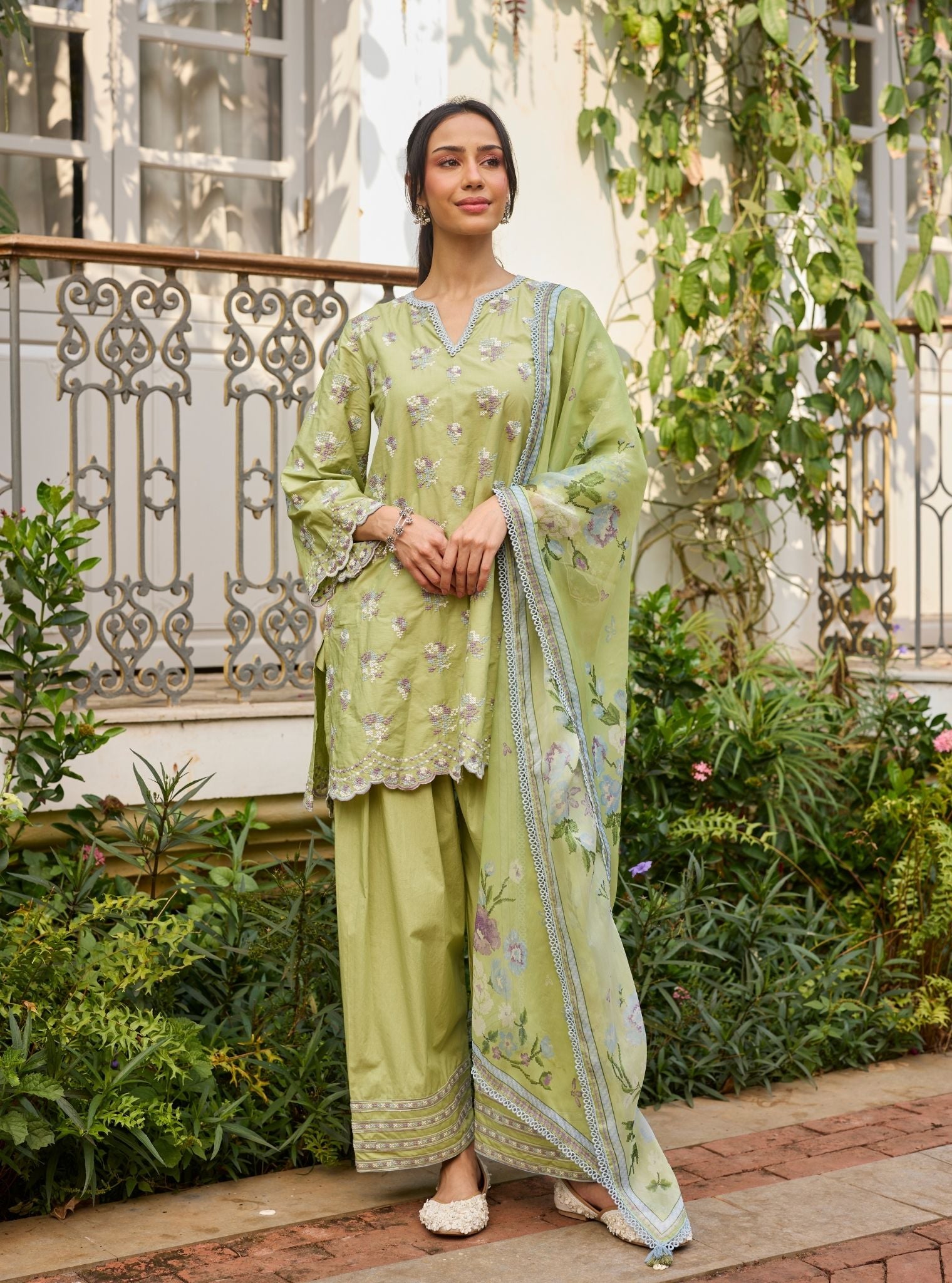 Aviya Supima Cotton Green Short Kurta Set