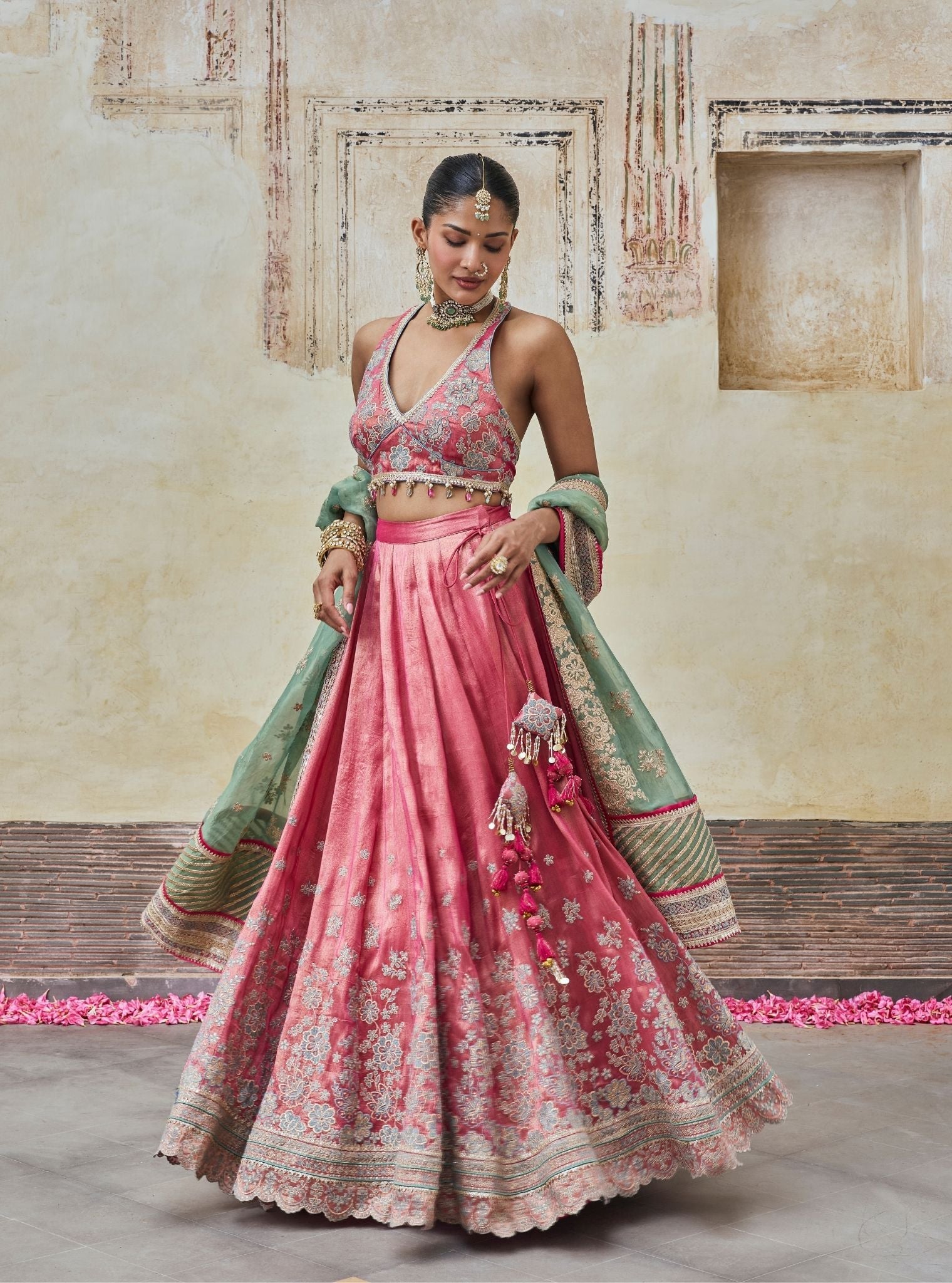 Saavri Bemberg Giraffe Fuchsia Lehenga