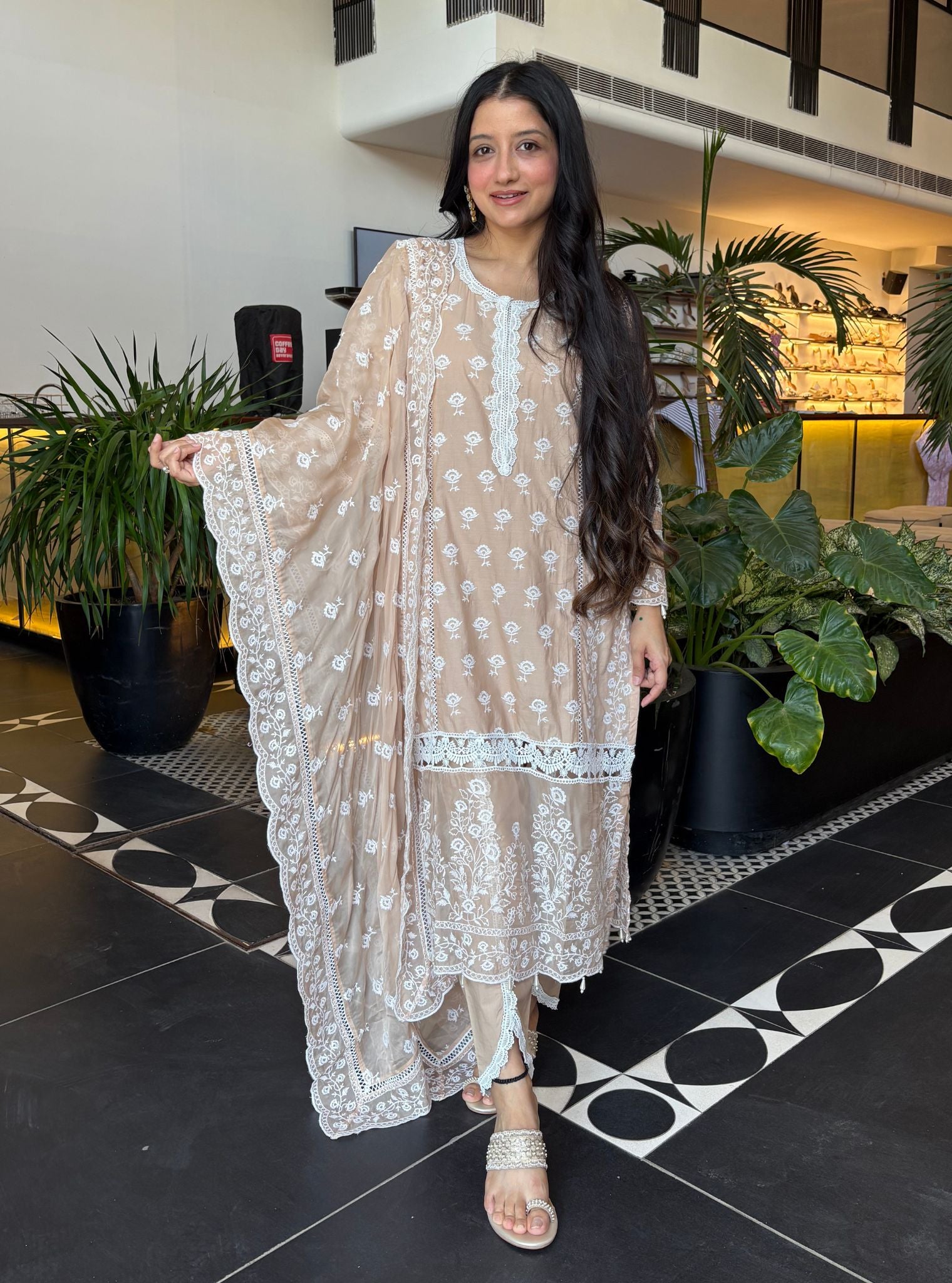 Mulmul Pima Svasti Beige Kurta with Mulmul Pima Svasti Beige Pant