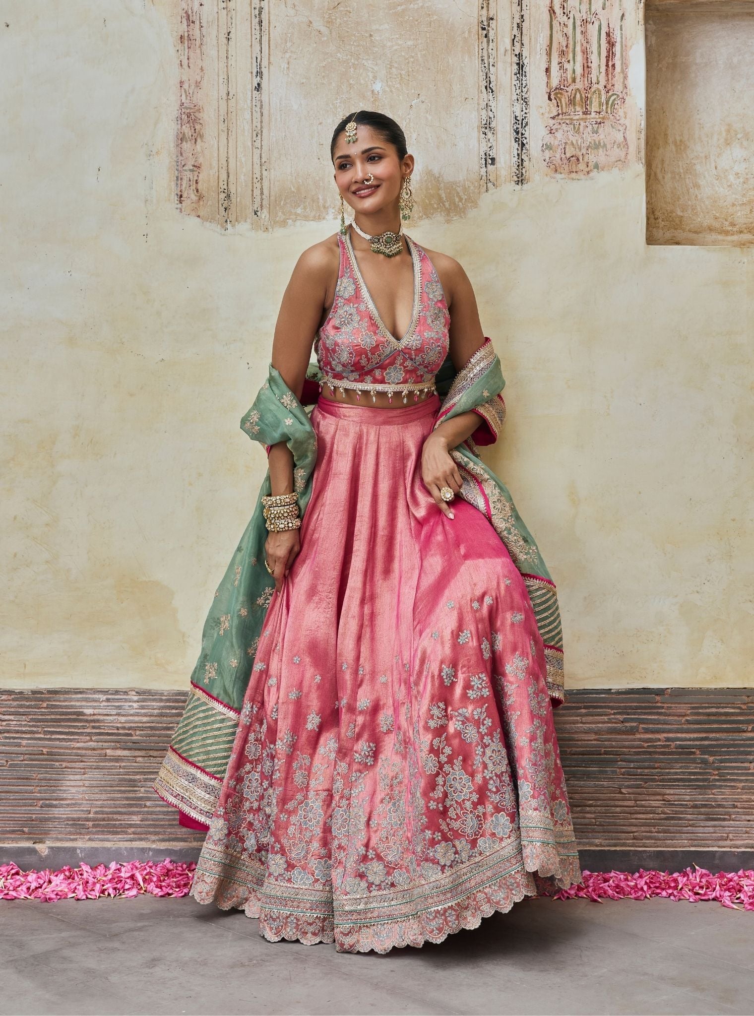 Saavri Bemberg Giraffe Fuchsia Lehenga