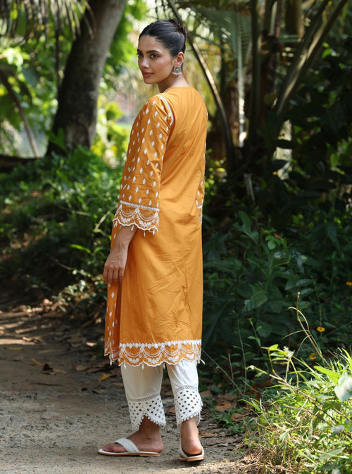 Mulmul Supima Cotton Adah Orange Kurta