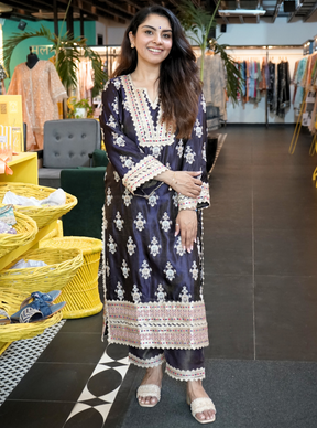 Mitthi Luxe Tissue Navy Kurta Set