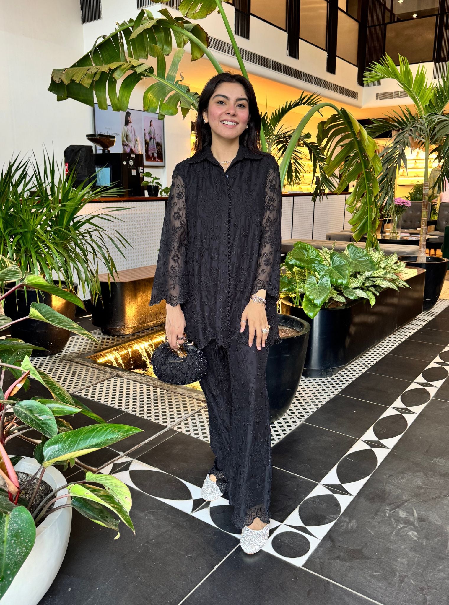 Mulmul Organza Lev Black Shirt With Mulmul Organza Lev Black Pant