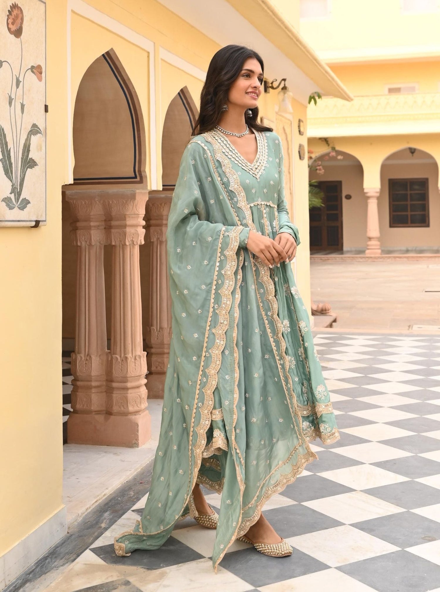 Mulmul Organza Niral Teal Blue Dupatta main image 1