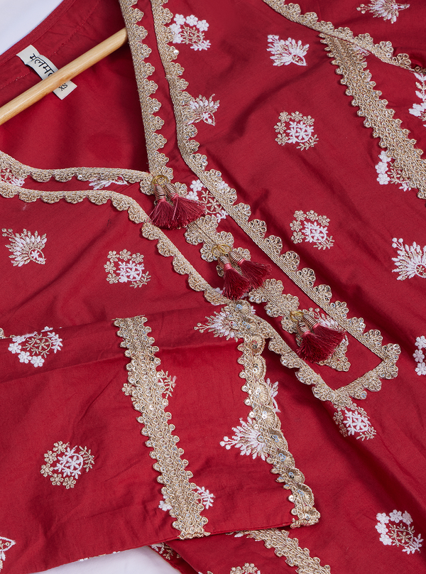 Mulmul Kasturi Red Dupatta