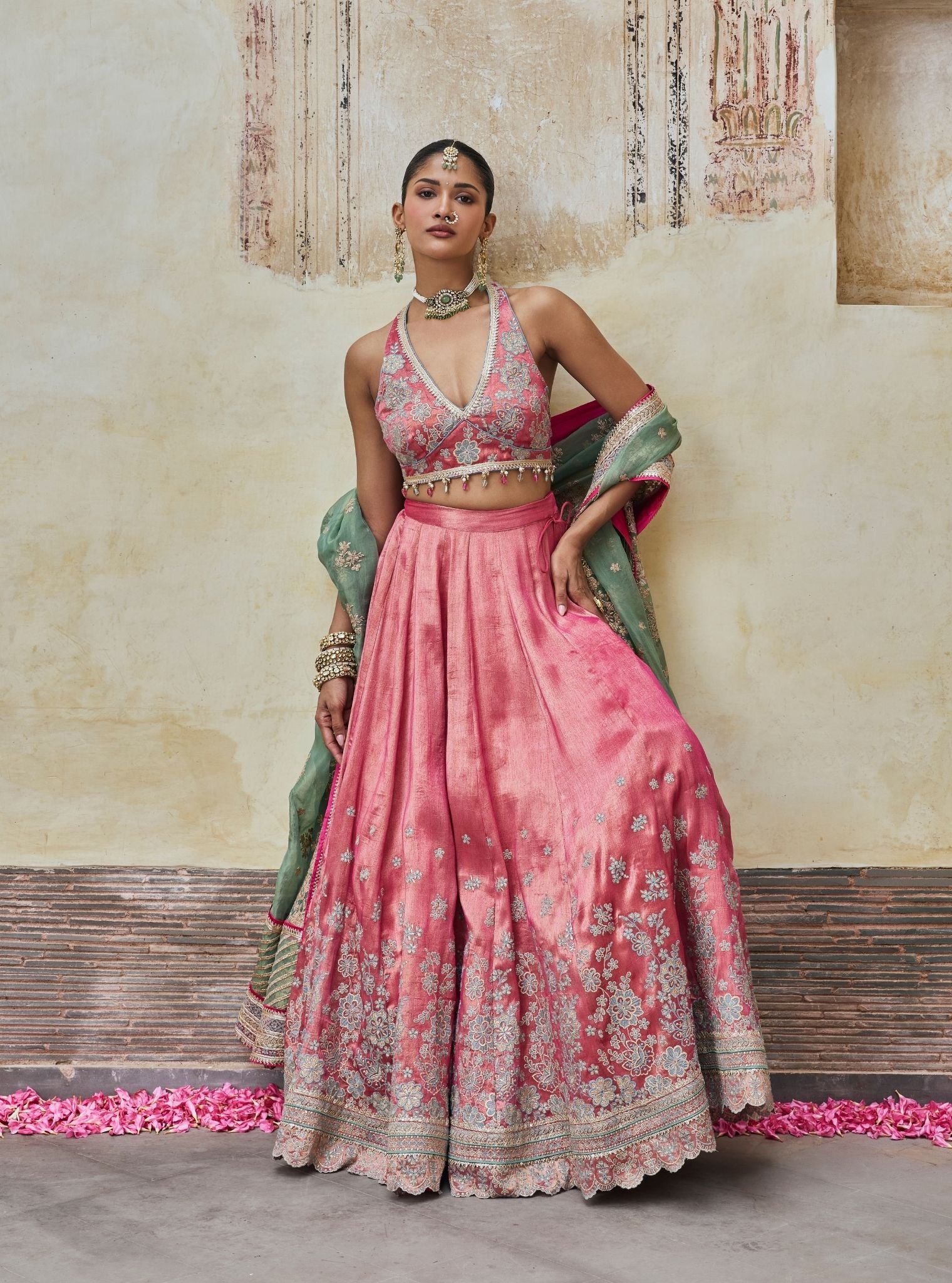 Saavri Bemberg Giraffe Fuchsia Lehenga