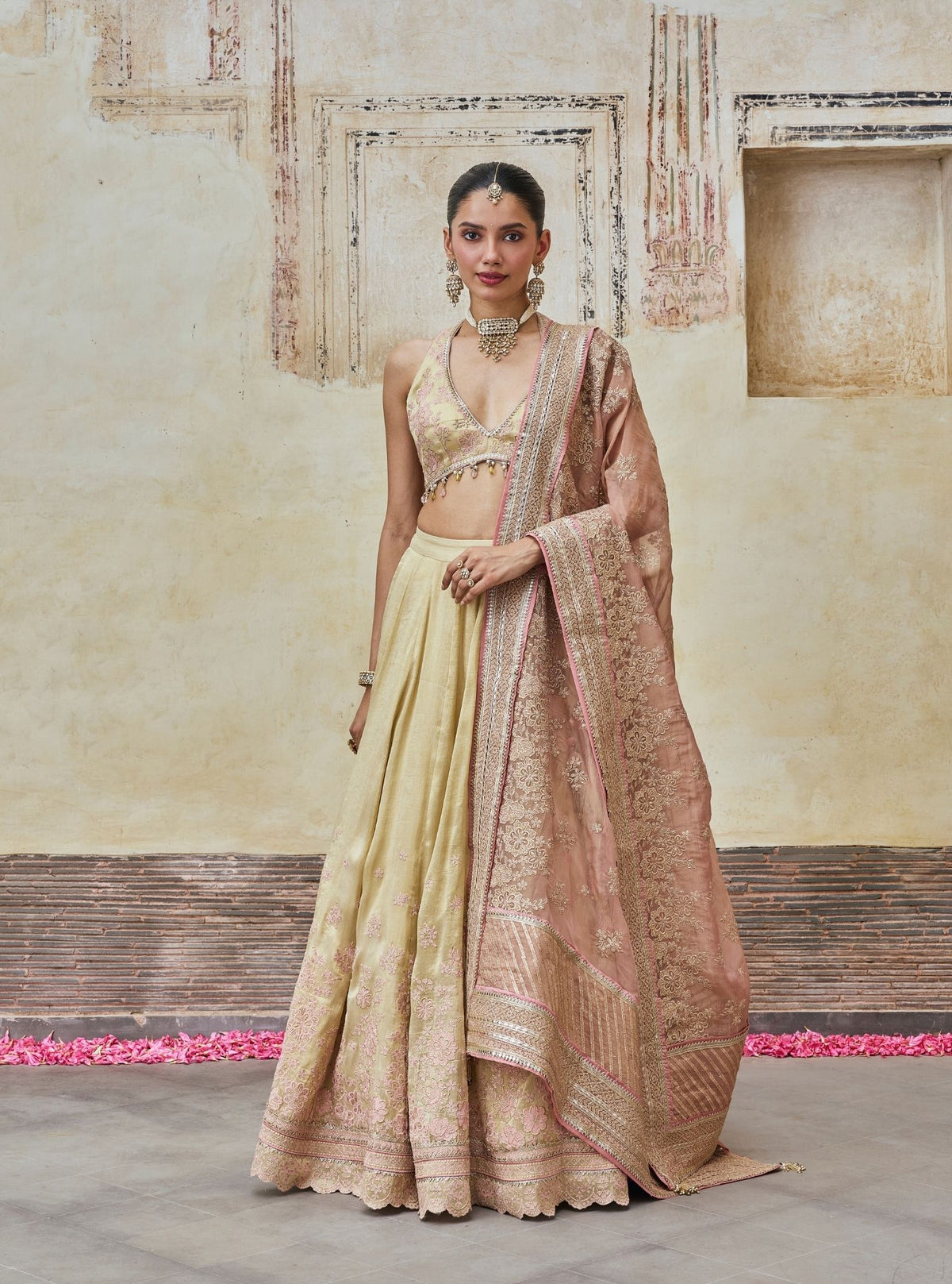 Saavri Bemberg Giraffe White Gold Lehenga