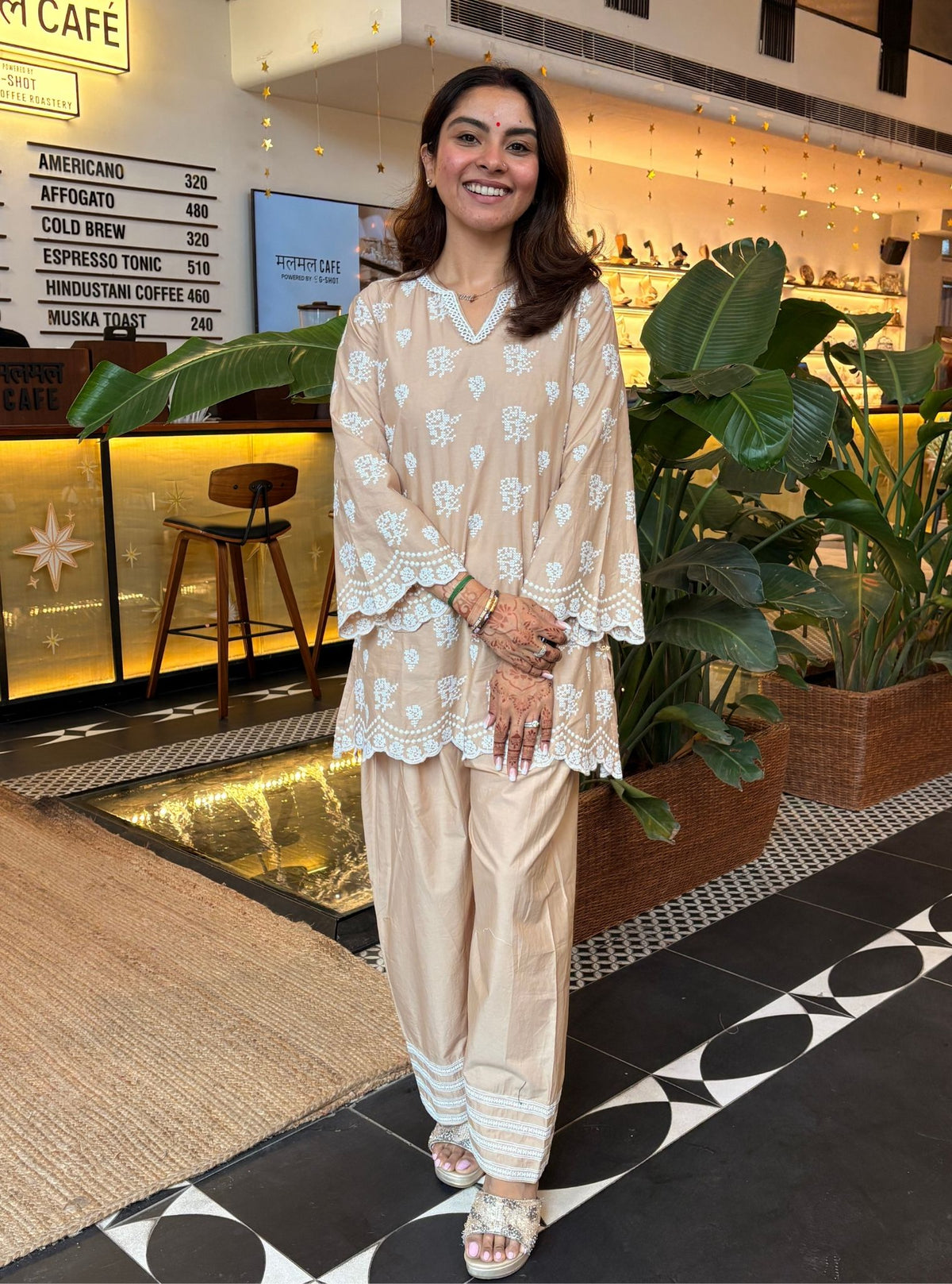 Aviya Supima Cotton Beige Kurta With Farshi Salwar