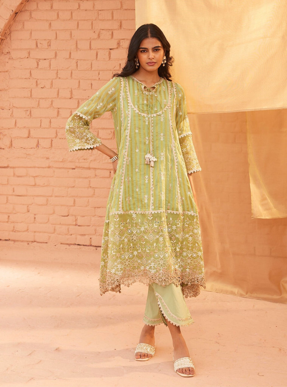 Mulmul Banarsi Finsbury Short Blue Anarkali  Kurta