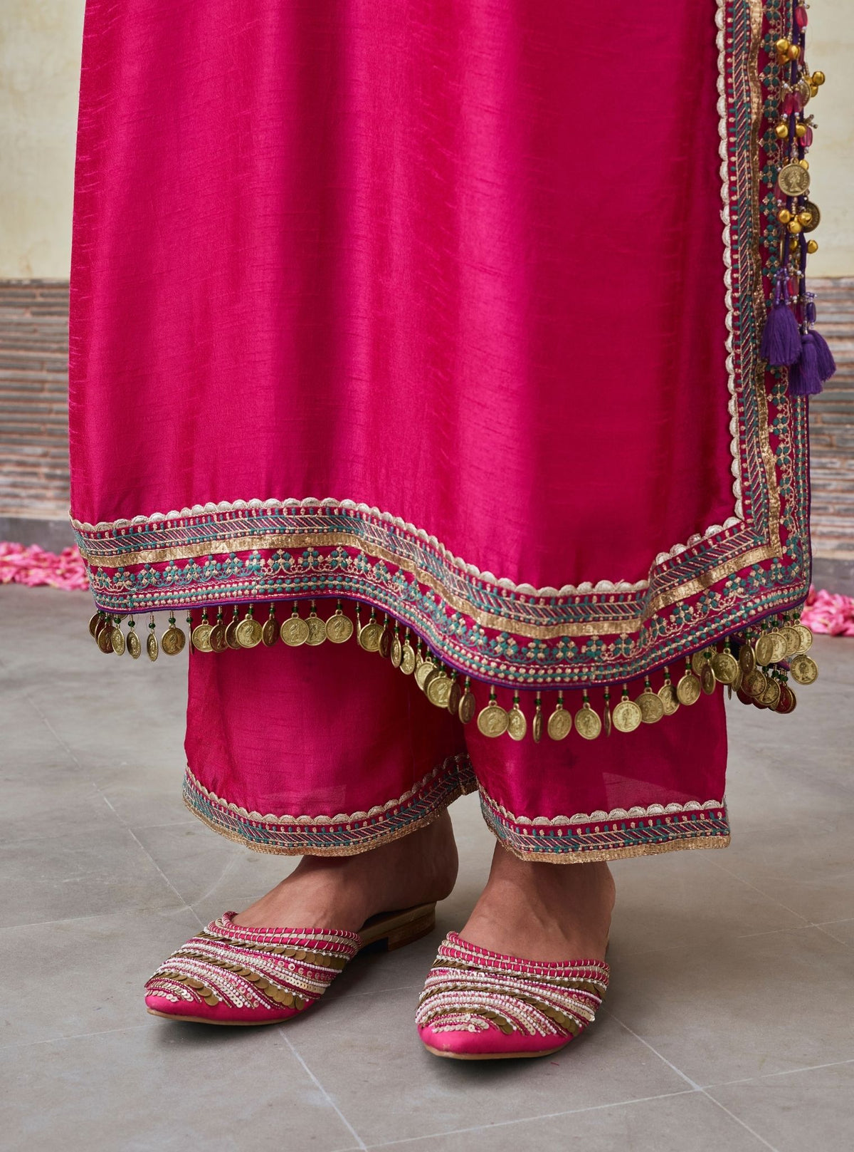 Shaabni Bemberg Raw Silk Fuchsia Kaftan Set