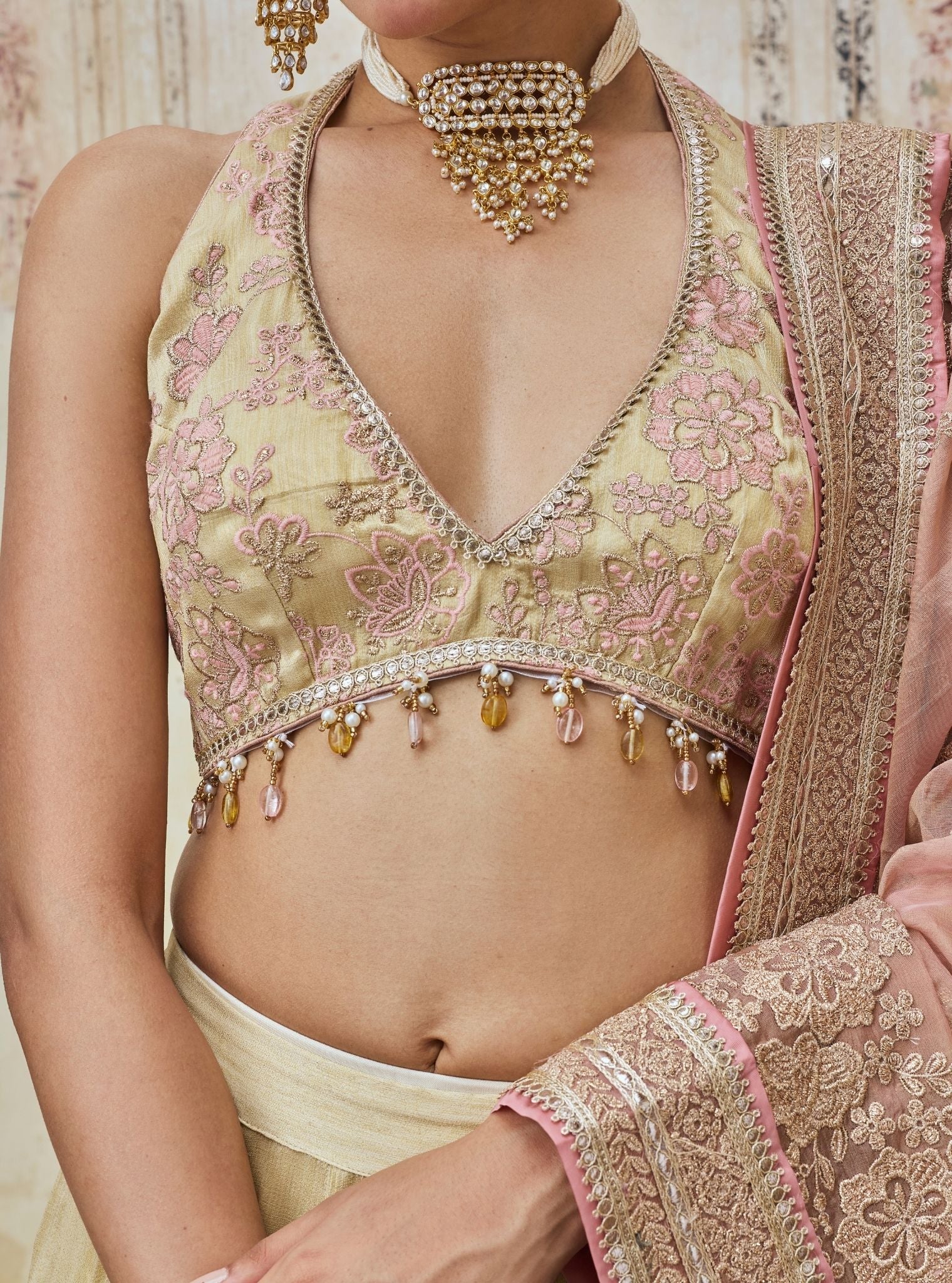 Saavri Bemberg Giraffe White Gold Lehenga