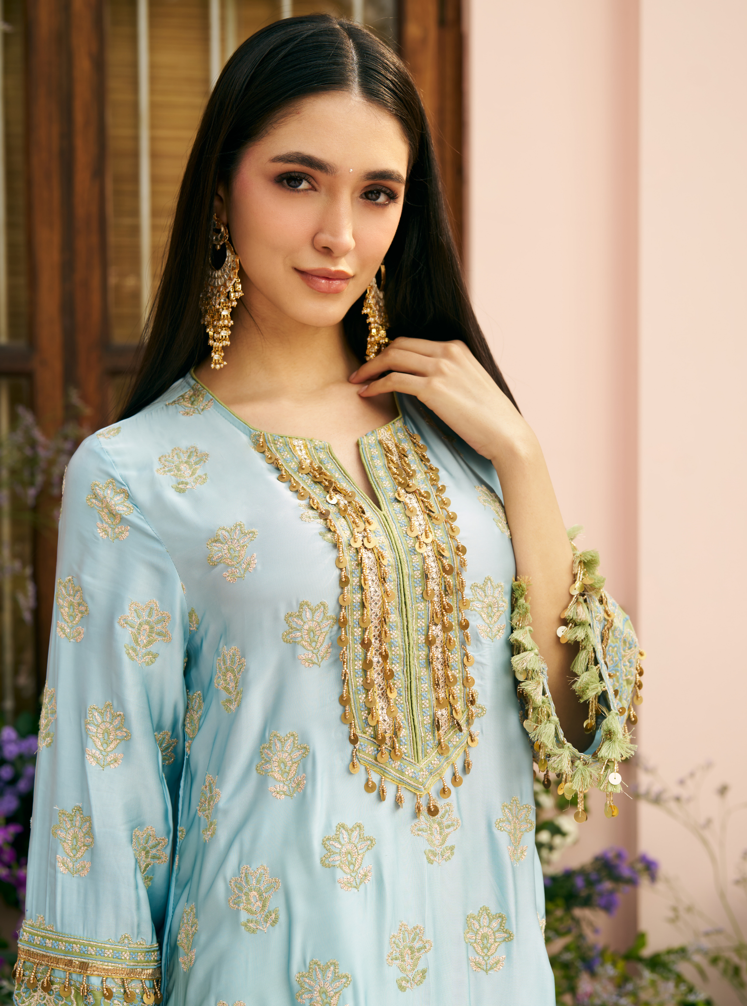 Chitra Cupro Satin Blue Kaftan Set