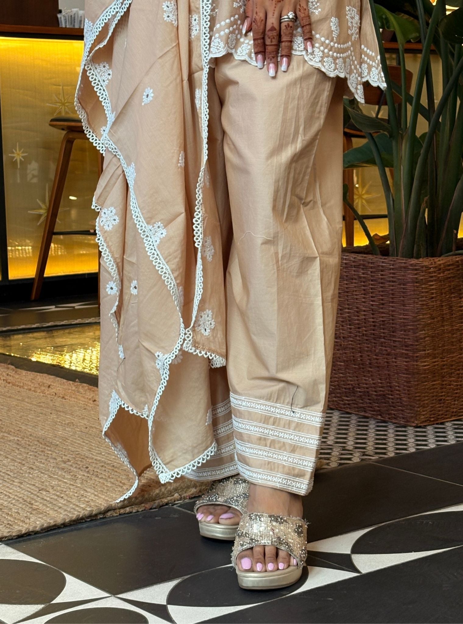 Aviya Supima Cotton Beige Kurta With Farshi Salwar