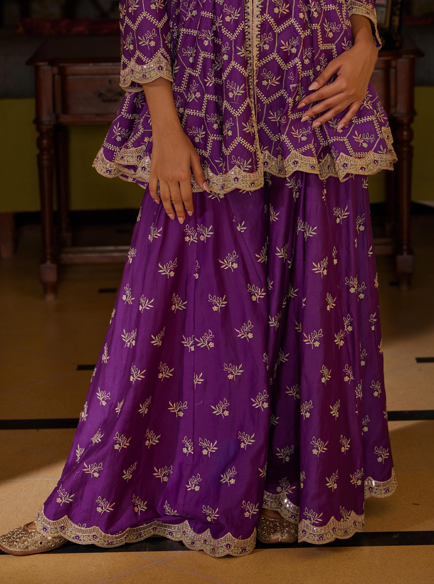 Mulmul Pima Bisini Purple Sharara