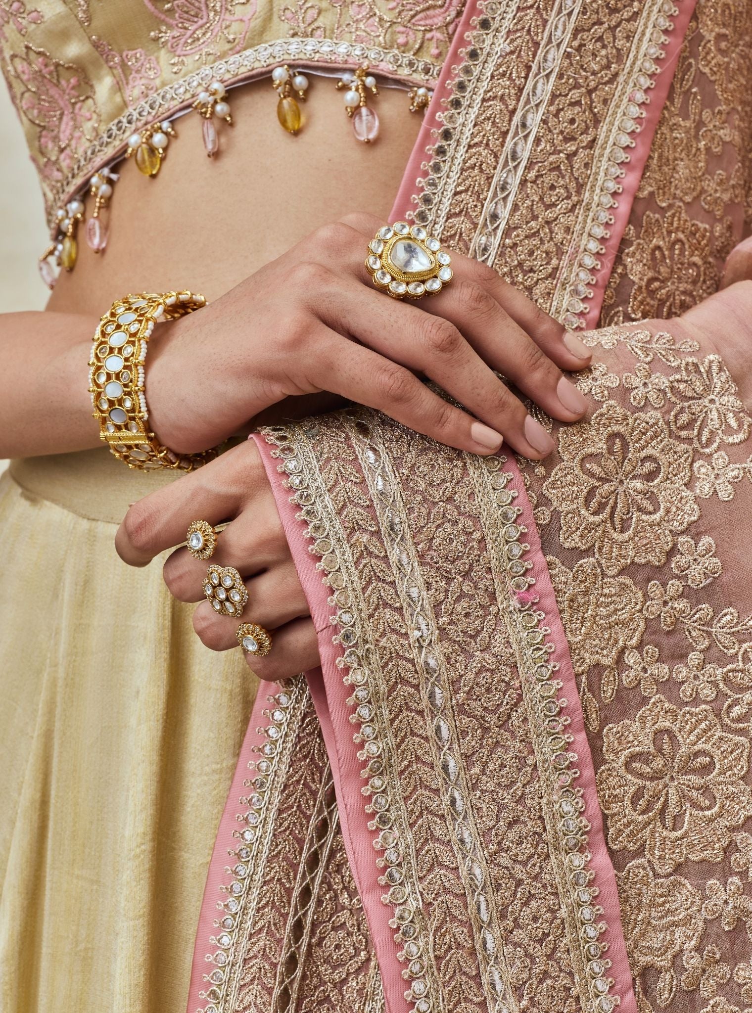 Saavri Bemberg Giraffe White Gold Lehenga