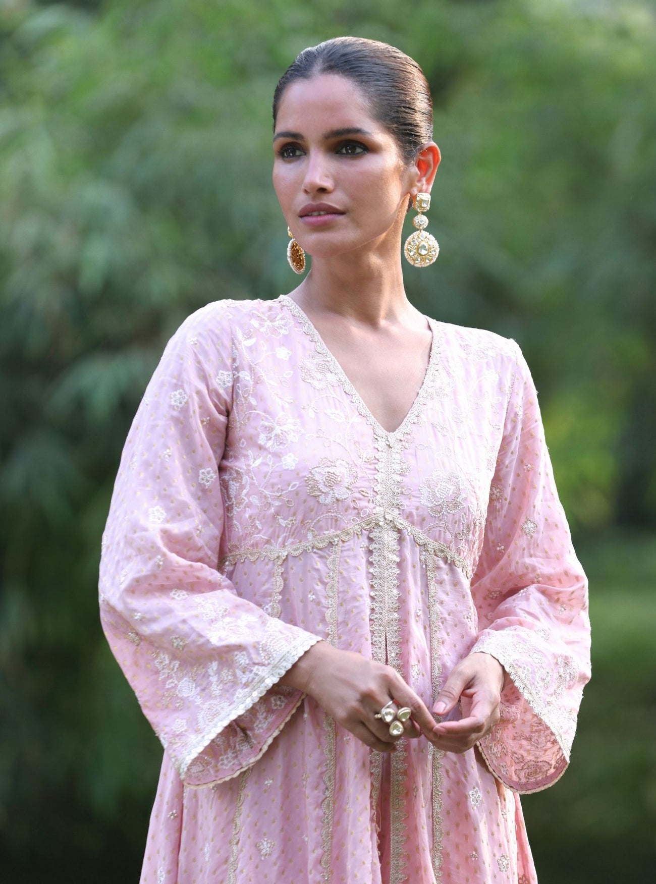 Mangal Banarsi Pink Kurta With Green Pant
