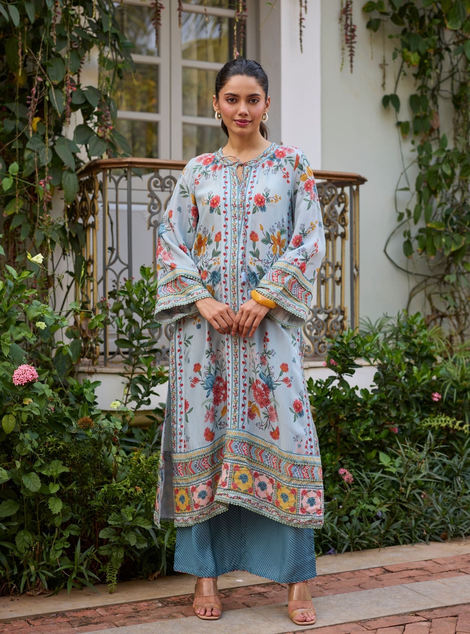 Erohi Lawn Blue Long Kaftan Co-ord Set