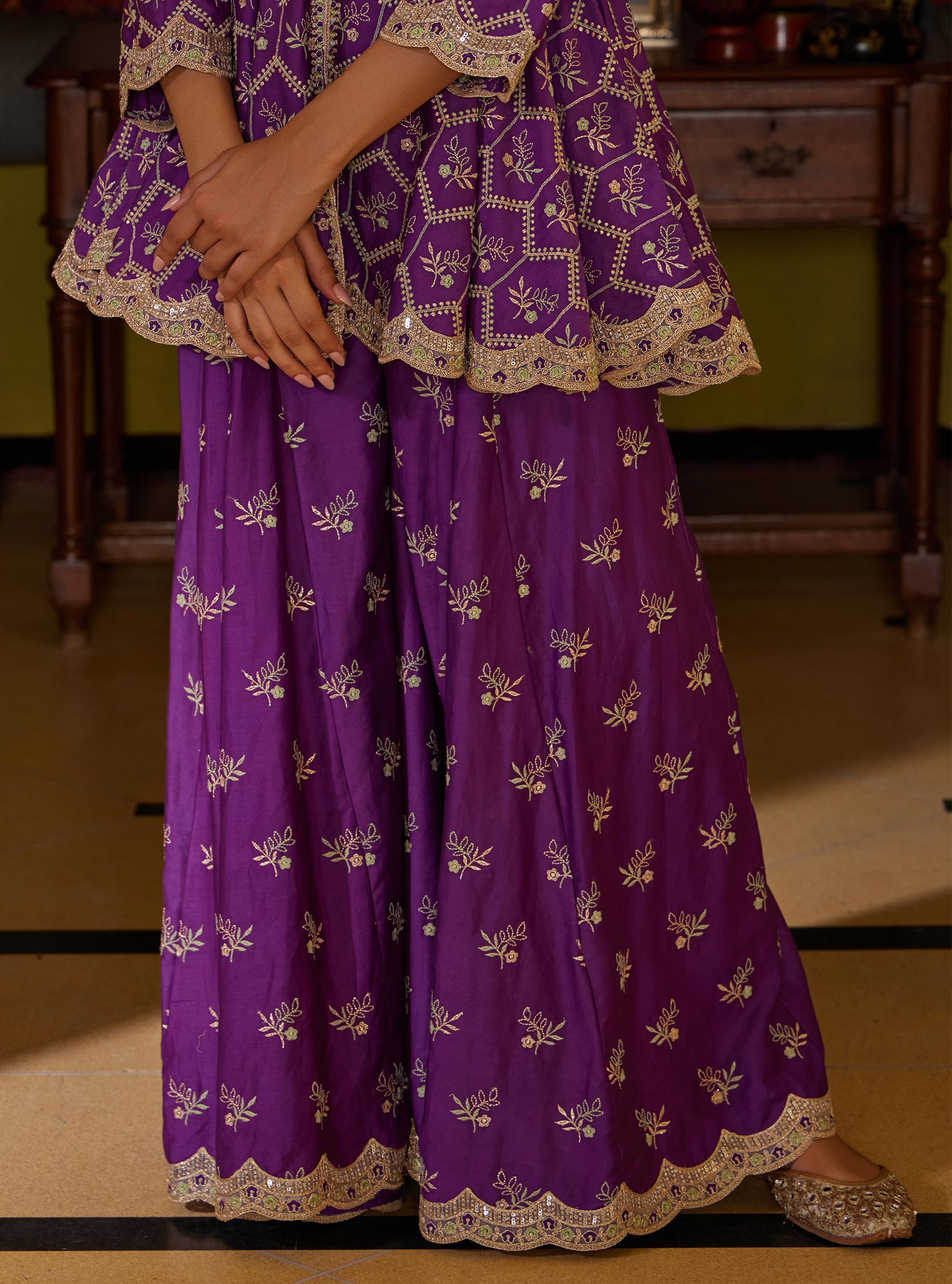 Mulmul Pima Bisini Purple Sharara
