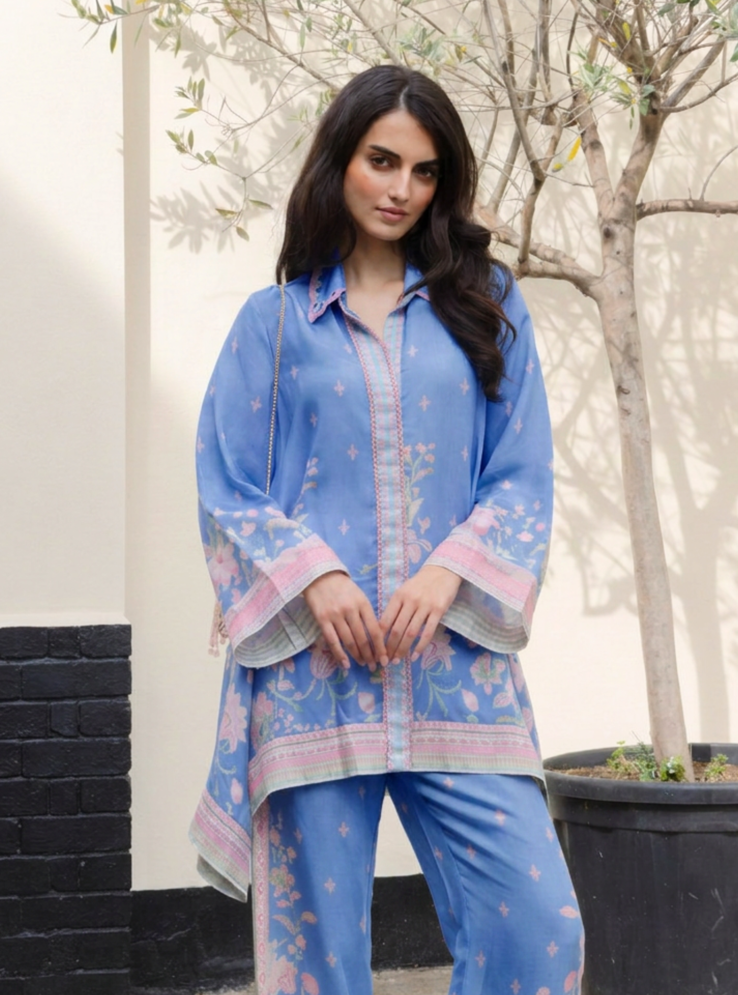 Odelle Lawn Printed Steel Blue Co-ord Set