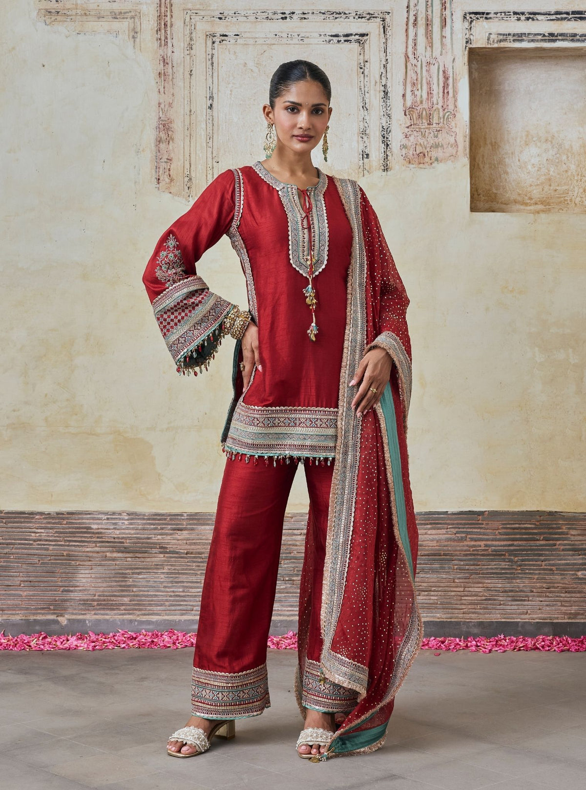 Rimya Bemberg Raw Silk Red Kurta Set