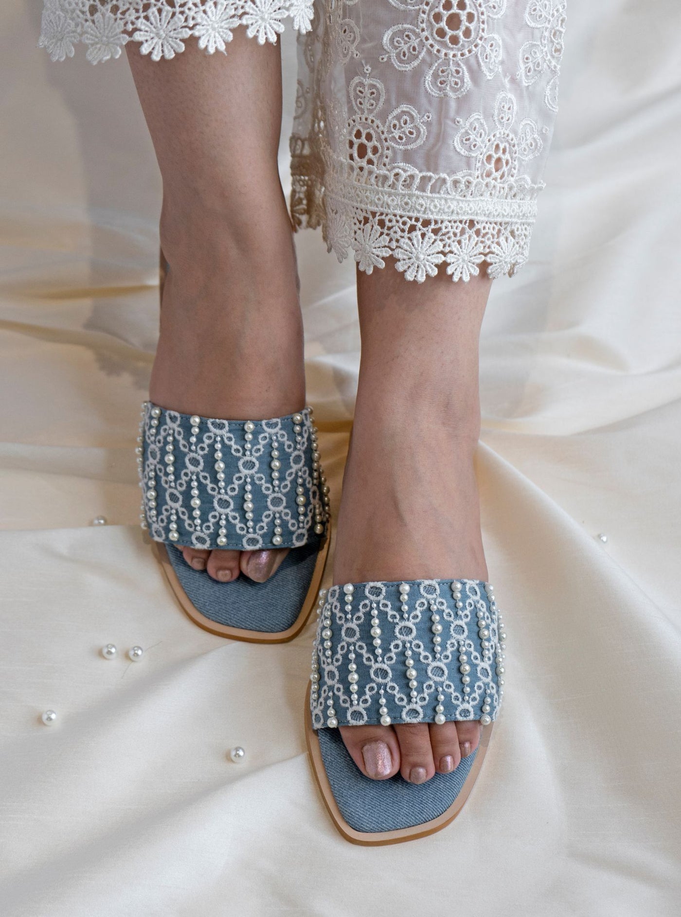 Aura Denim Vegan Flat Sandal