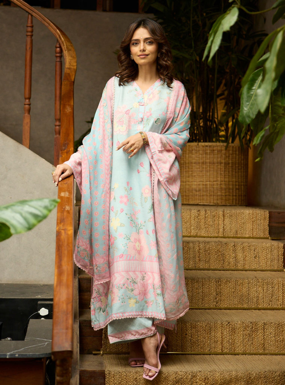 Pia Printed Linen Yellow Kurta Set